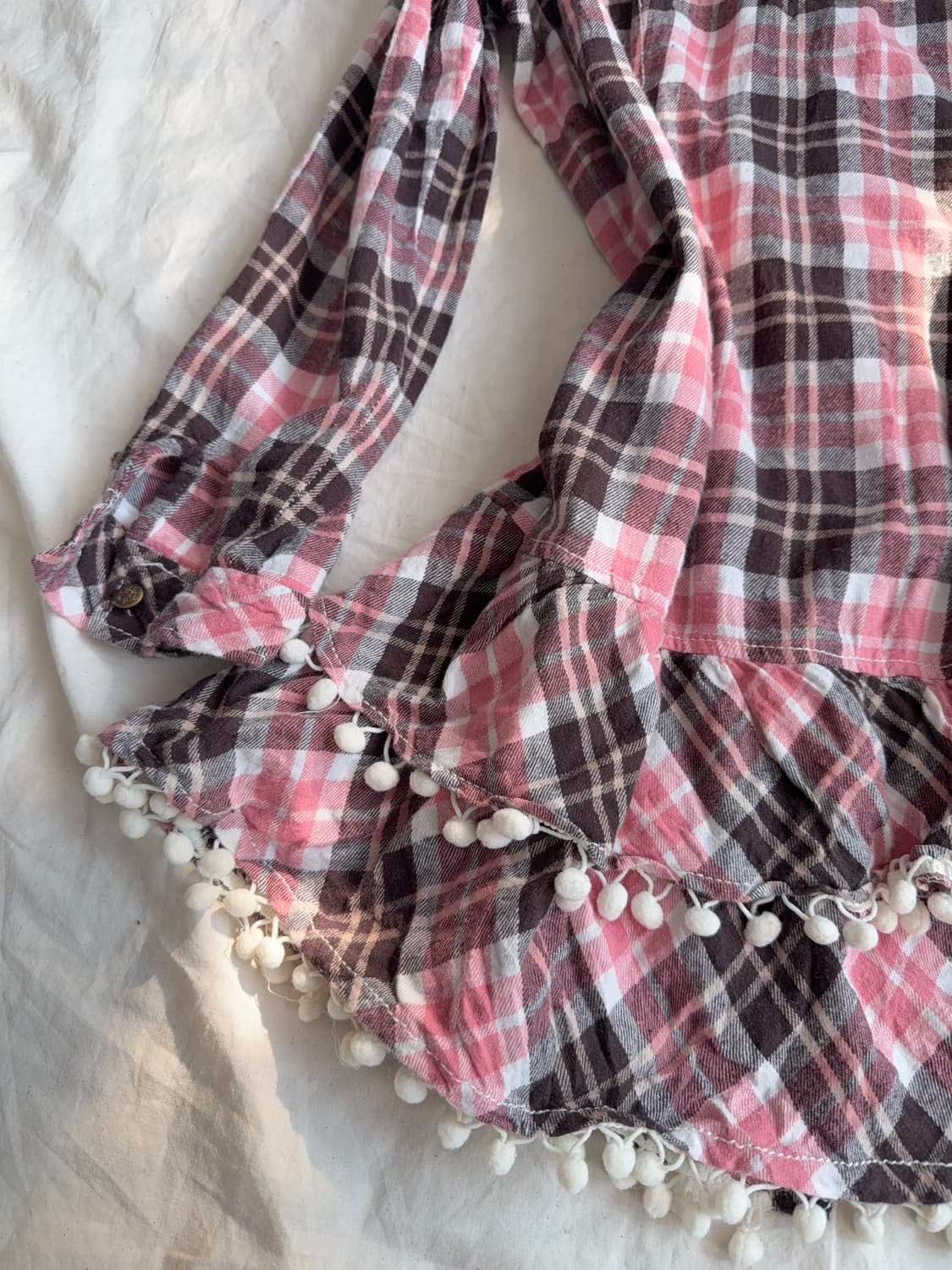 모카라떼 갸루 러블리 체크 폼폼 셔츠 원피스 상품이미지6