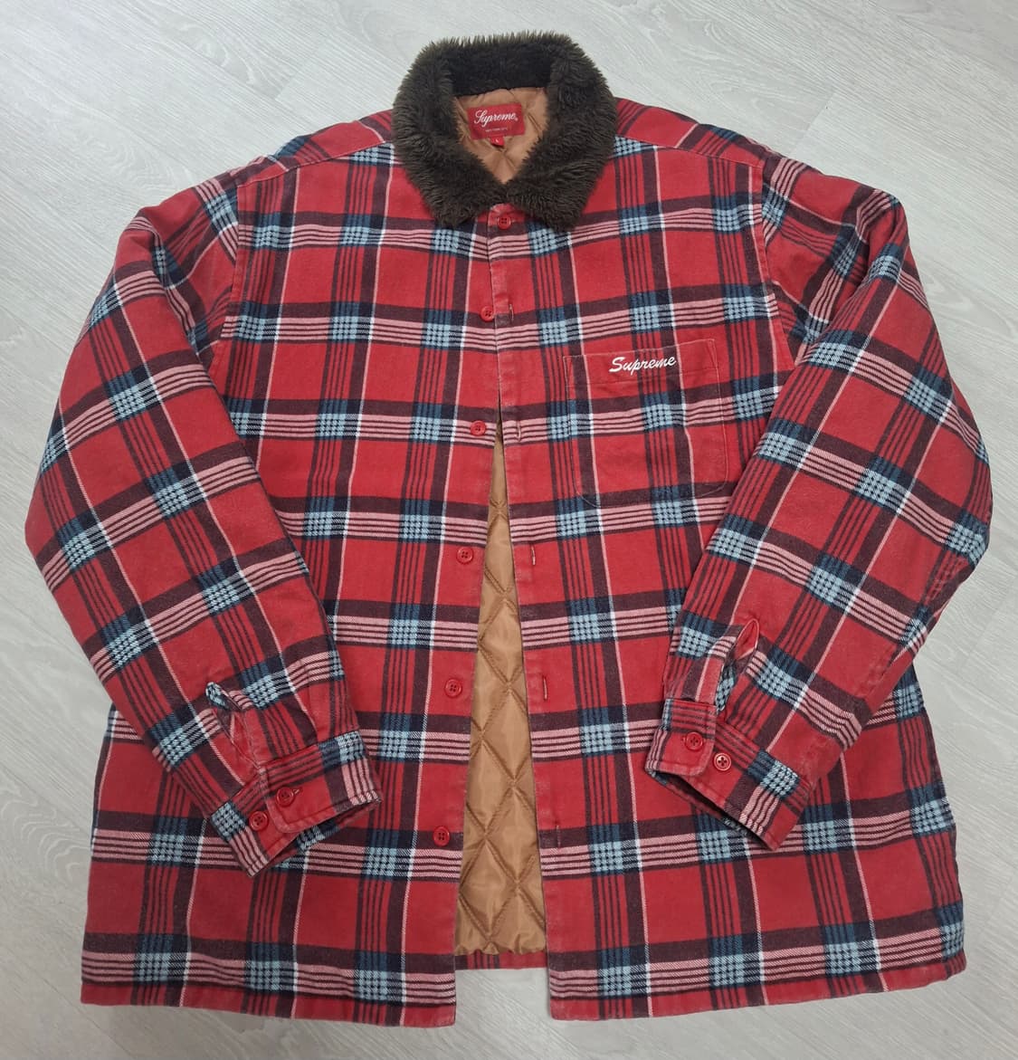 슈프림 포우 퍼 칼라 플란넬 셔츠 레드  상품이미지3