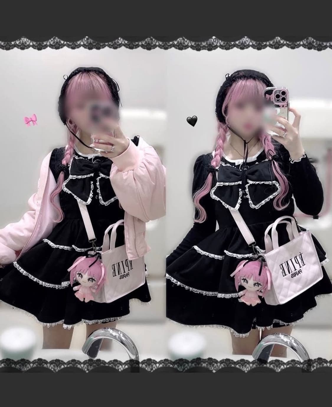 일브  양산형 지뢰계 양지뢰 아베일 마죠리티 캐미리본레이스블랙원피스 상품이미지1