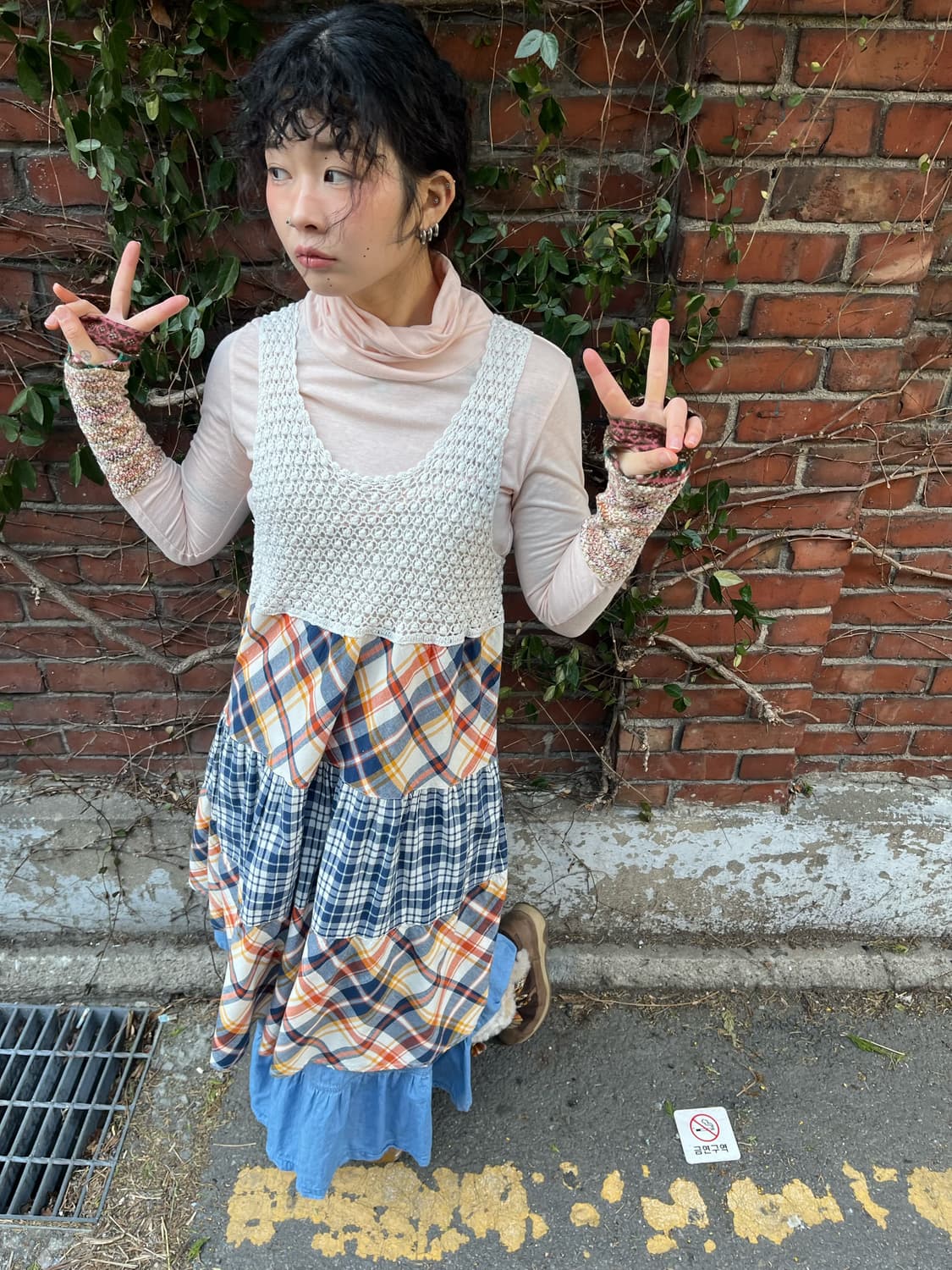 빈티지 체크 패치 원피스 상품이미지2