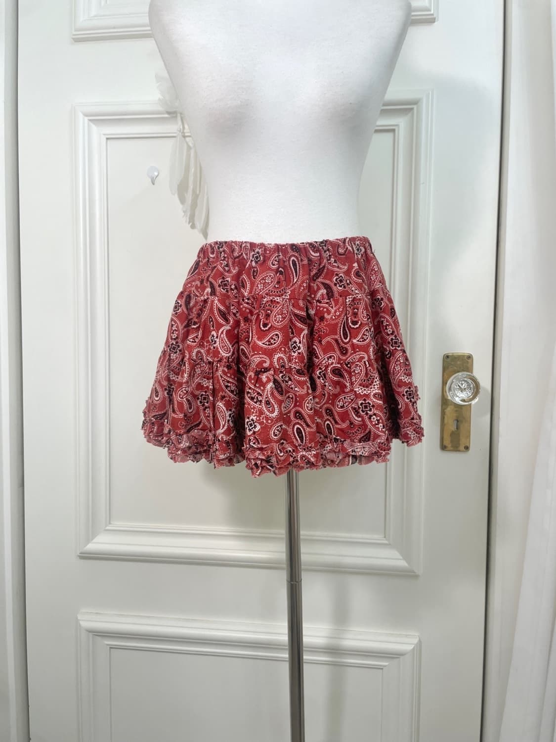 red pasley cotton mini skirt(size-M) 상품이미지5