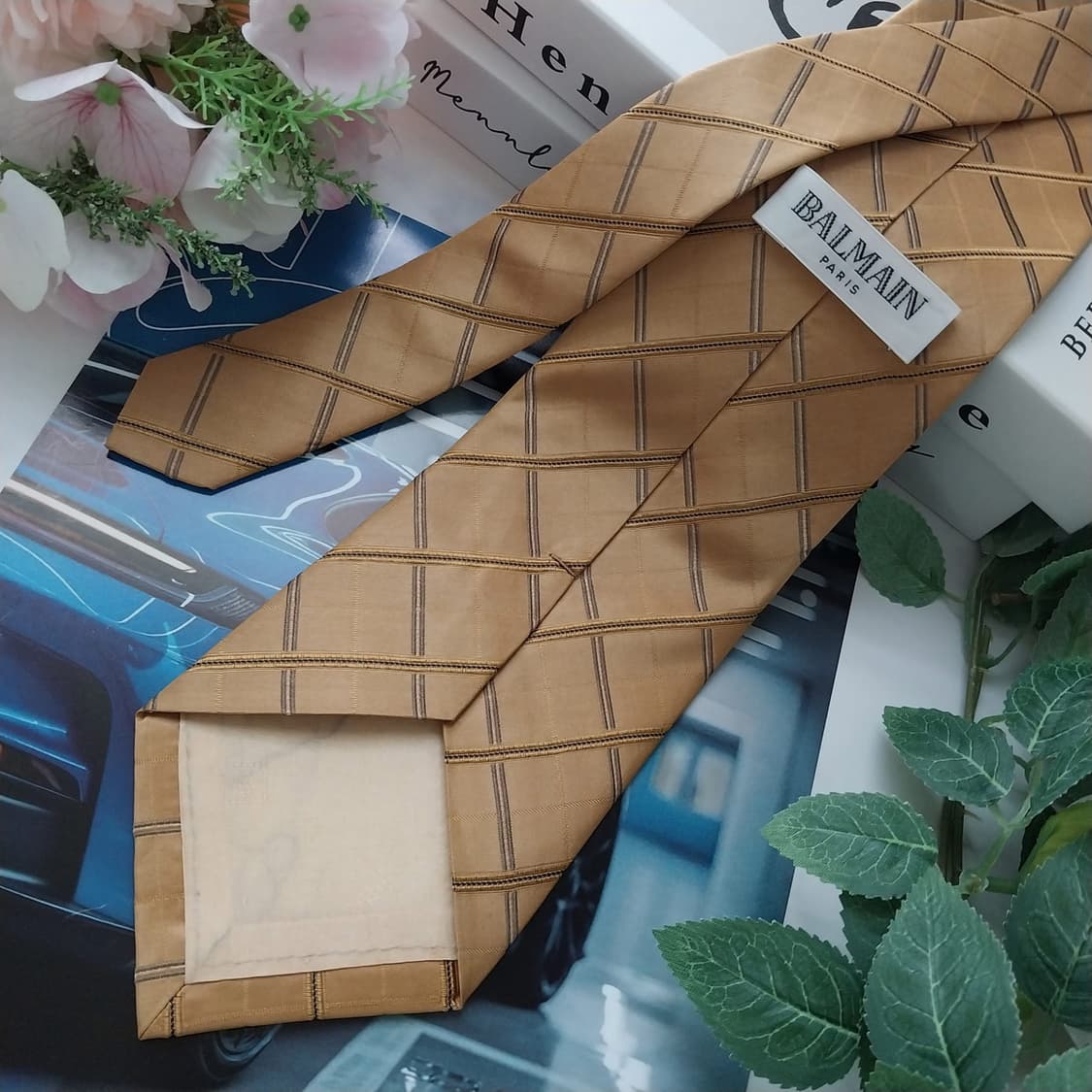 발망 실크 골드 체크 패턴 넥타이 9.6cm A+등급 K1104
 상품이미지4