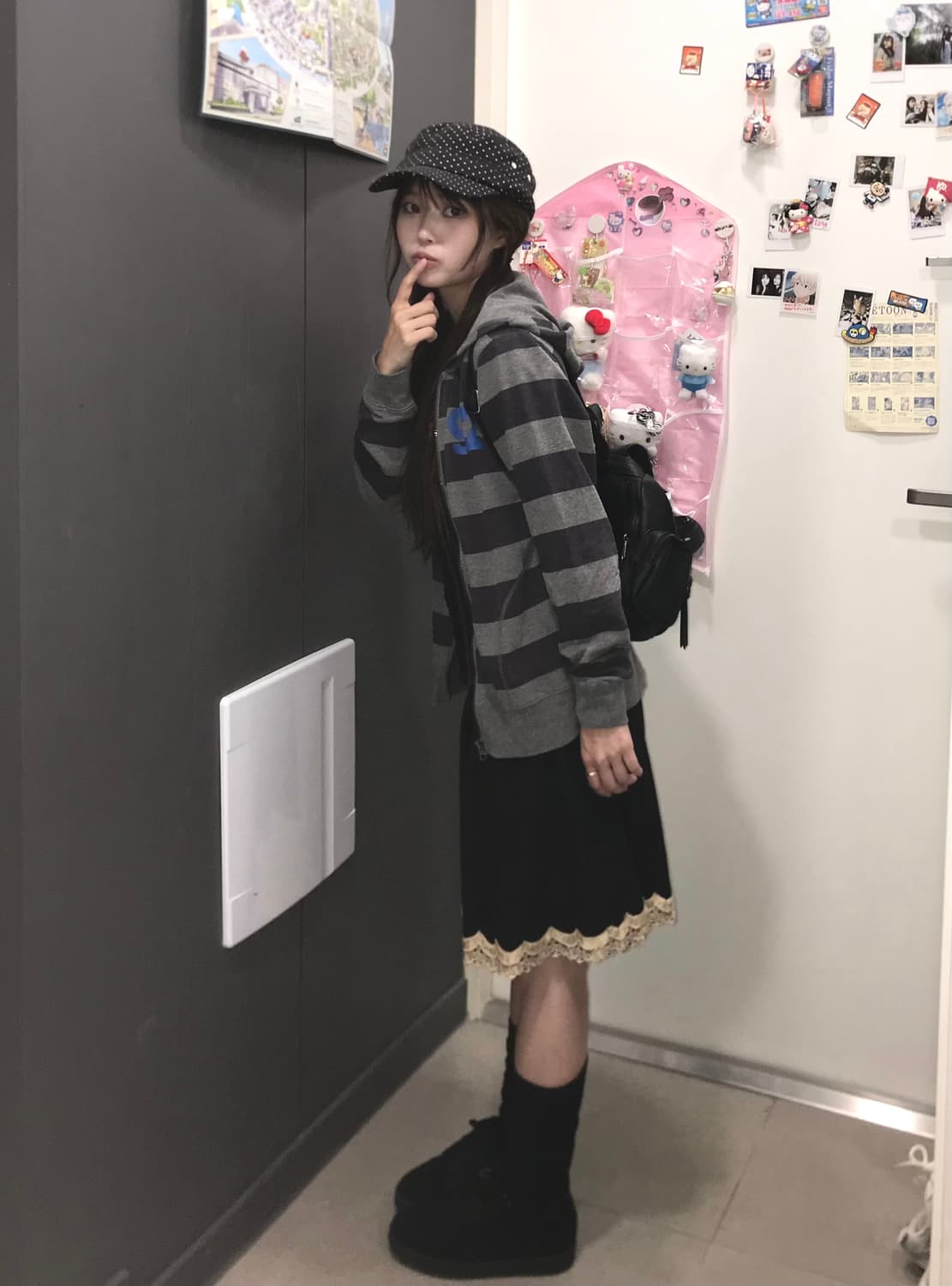 데일리 캐주얼 펑크 블랙 스트라이프 코디세트 상품이미지3