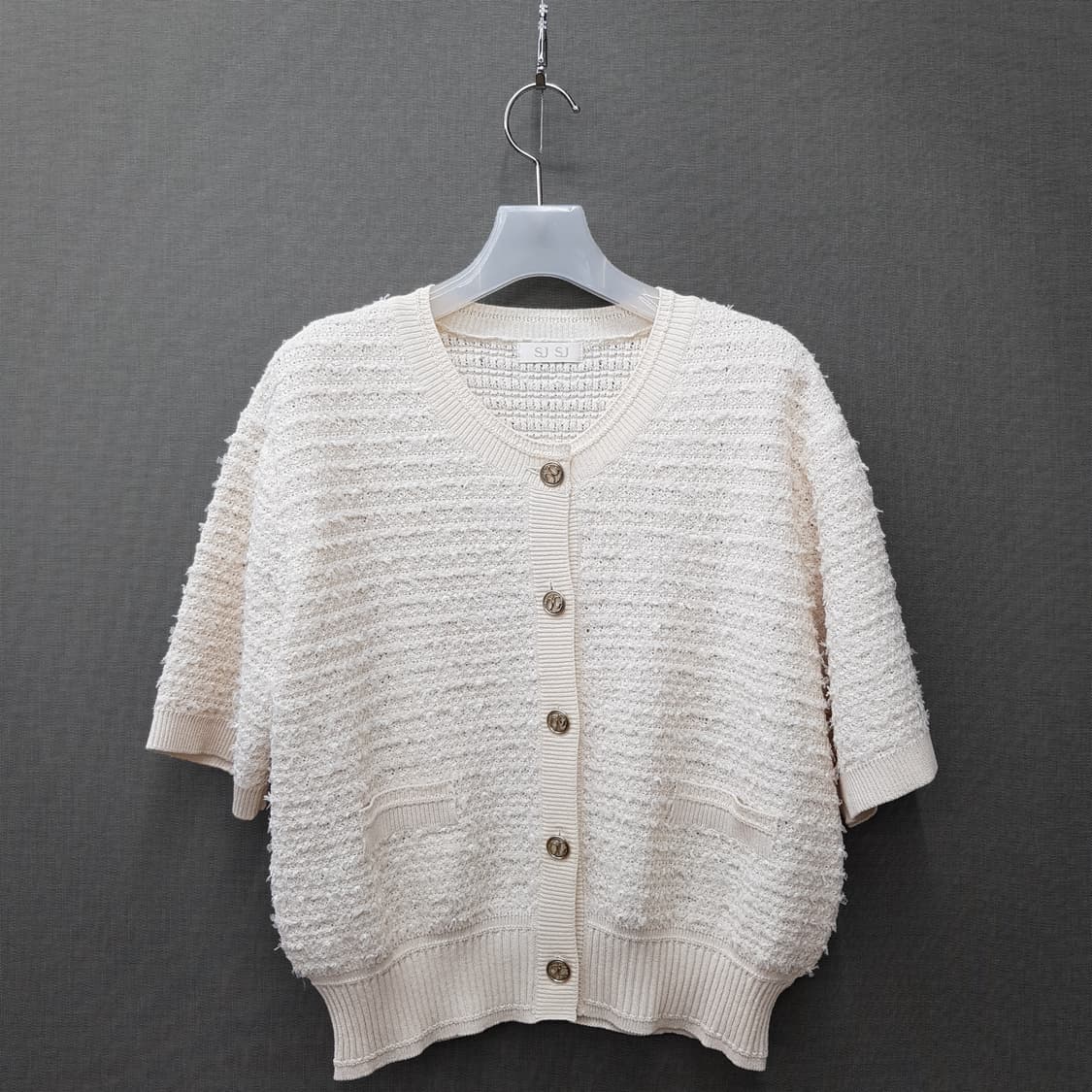 한섬 SJSJ 2022 아이보리 트위드 니트 반팔 가디건 F사이즈 상품이미지1