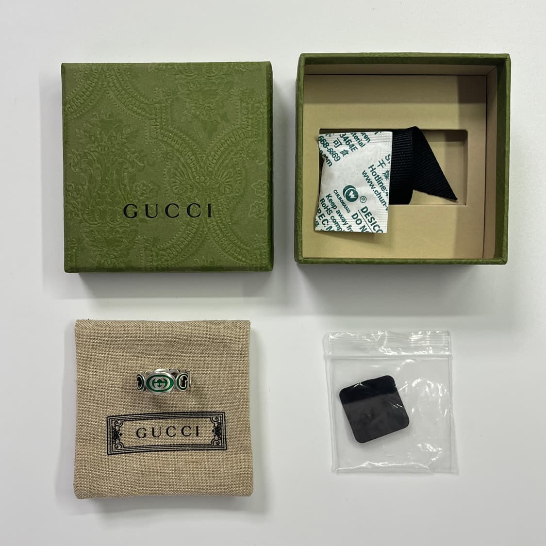 새상품 구찌 반지 인터로킹 G 에나멜 링 실버 그린 에나멜 상품이미지8