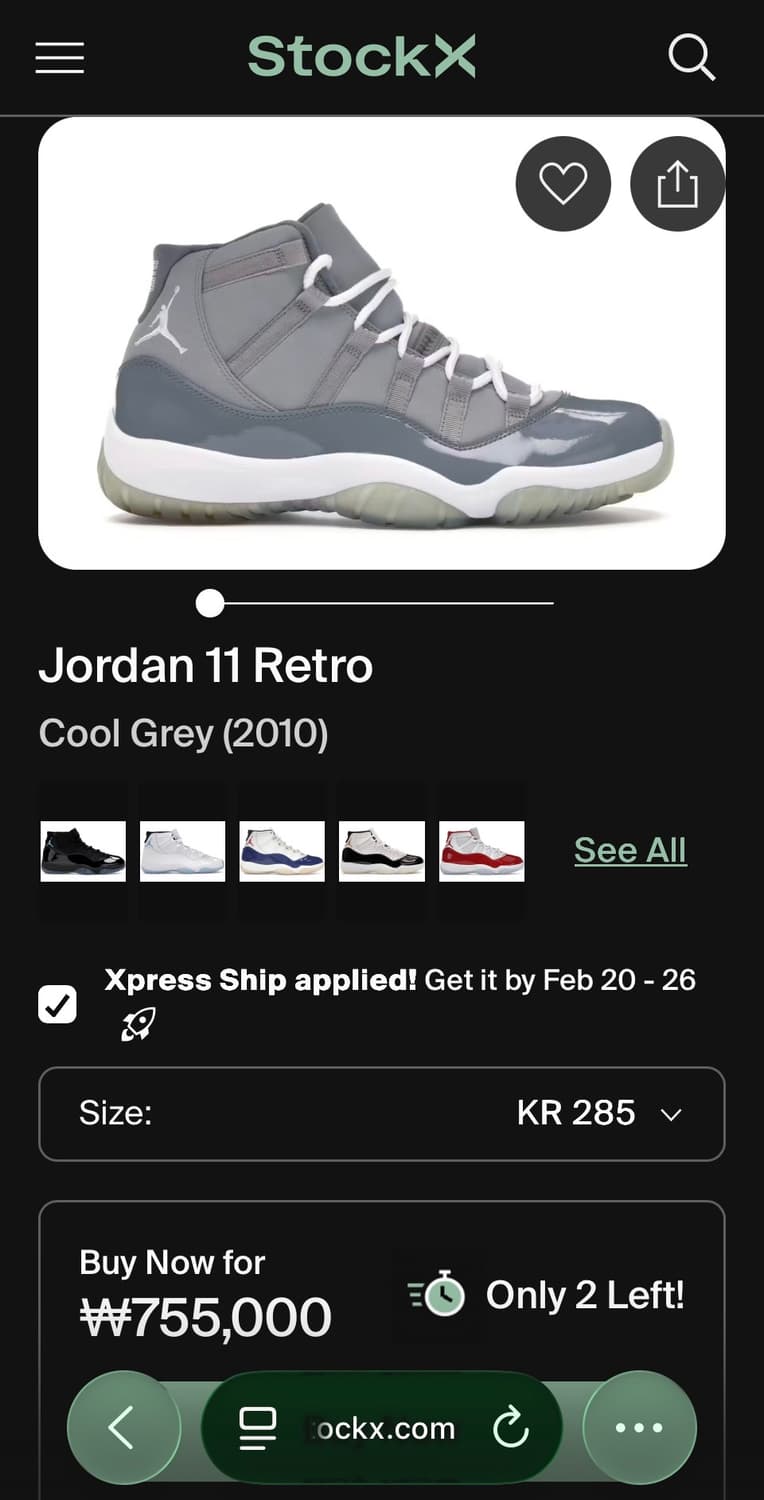 에어 조던 11 레트로 “쿨 그레이” (2010) 상품이미지10