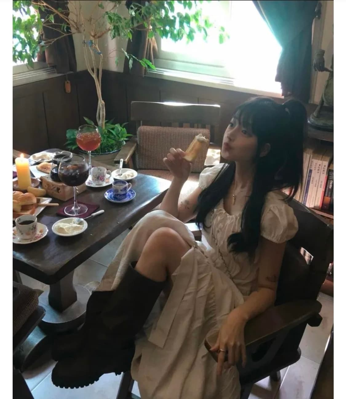 에이블리 롱 반팔 원피스 아이보리 상품이미지5
