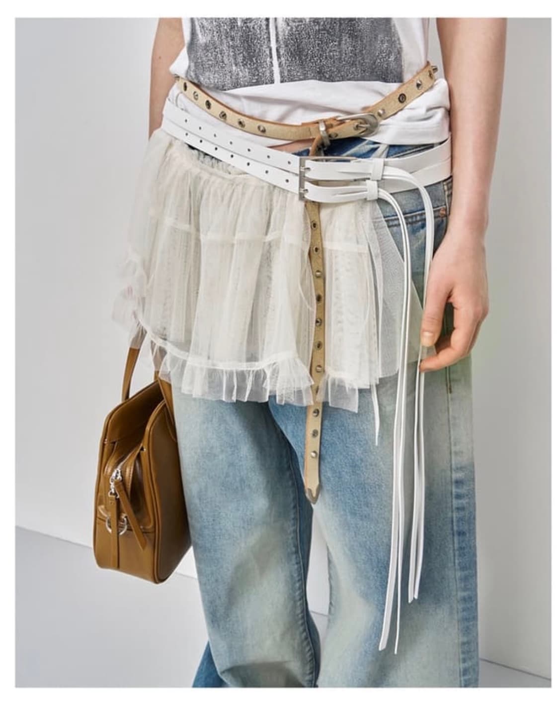 LCDC TM 화이트 가죽 레더 더블 벨트 새상품 상품이미지1