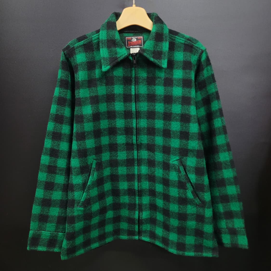 JOHNSON Woolen Mills 아카이브 그린 체크 집업 울자켓 상품이미지1