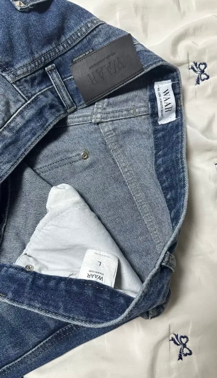 와르 M250 커브드 와이드 데님 팬츠_진청 L 상품이미지3