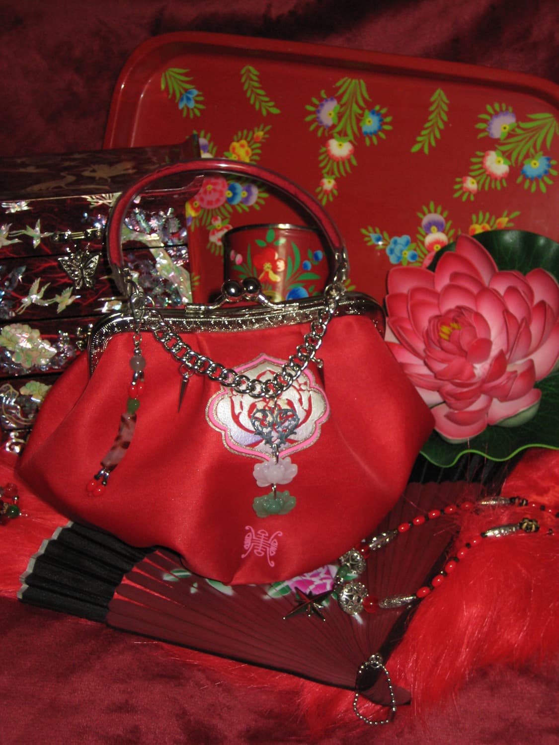 오리엔탈 연꽃키링 레드복조리 백 체인메이드 상품이미지7