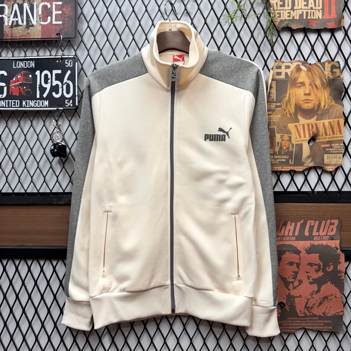 푸마 트랙자켓 전면 로고 포인트 그레이 아이보리 상품이미지1