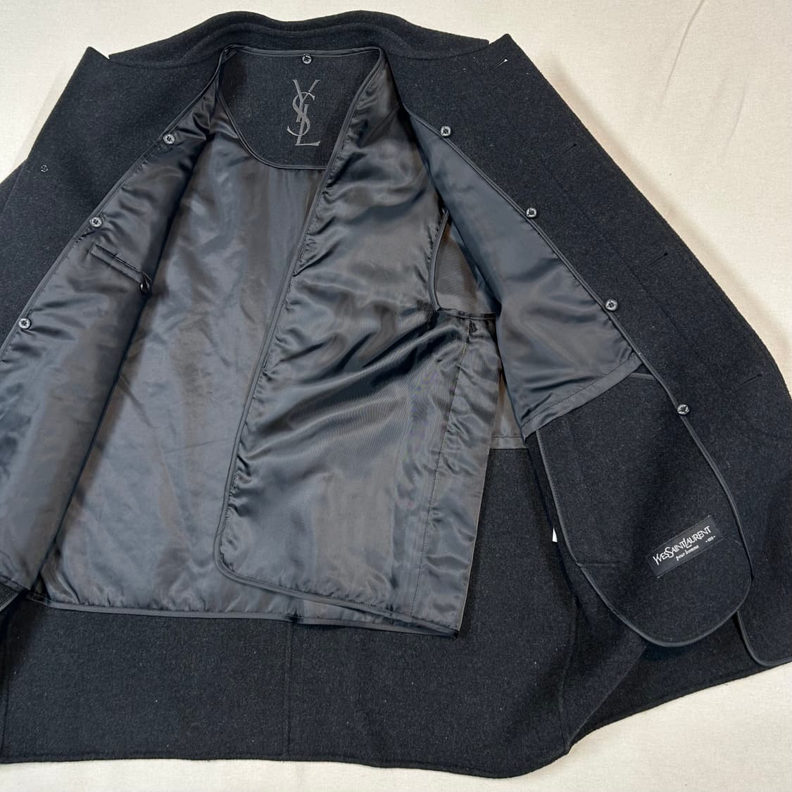 L) YSL 입생로랑 울 미디움 코트 자켓 블랙 상품이미지5