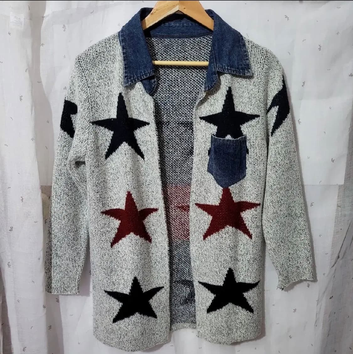 351 ) s급 꾸안꾸 고급니트 청 포인트 롱가디건 상품이미지1