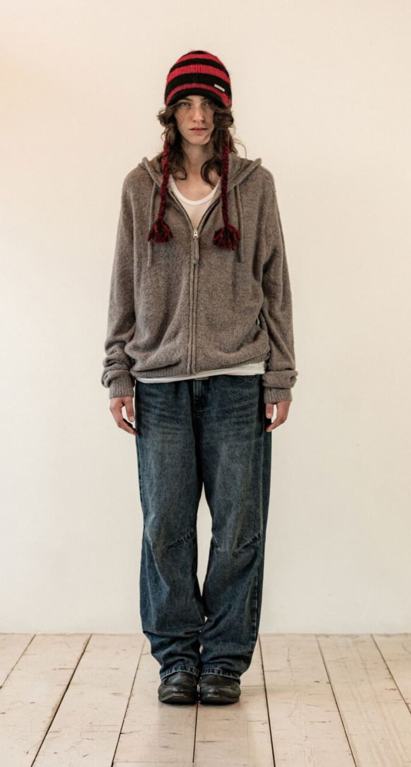 더바이닐하우스 ROUND POCKET KNIT ZIP-UP GREY 상품이미지2