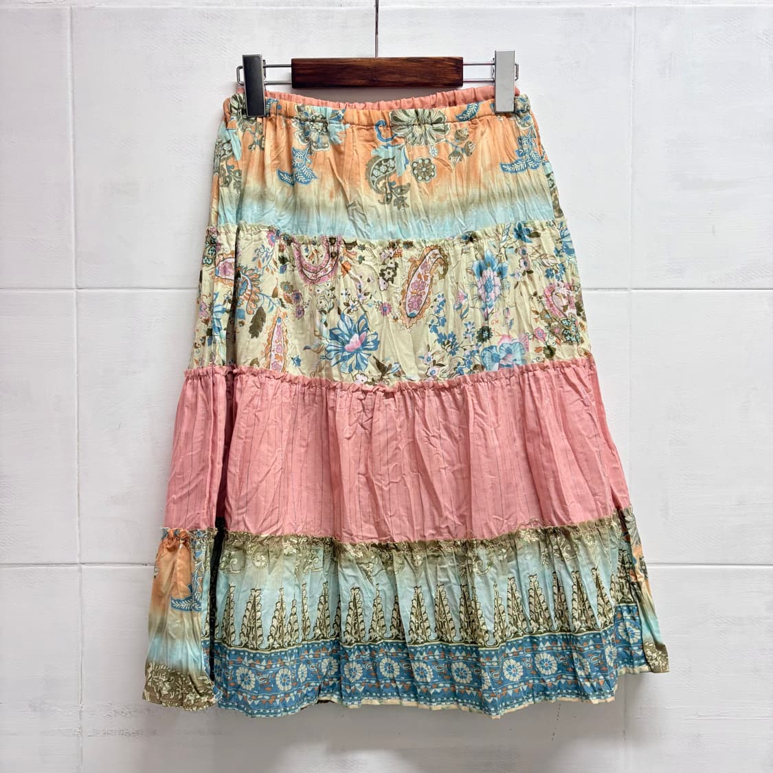 히피 에스닉 패치워크 캉캉 미디 스커트  JPN 상품이미지4