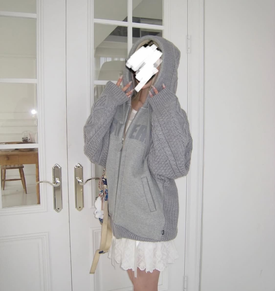 히스테릭글래머 그레이 니트 꽈배기 집업 상품이미지3