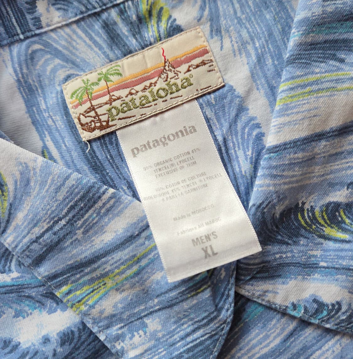 (XL)파타고니아 블루 웨이브 패턴 셔츠 알로하 하와이안 하프 파타로하 상품이미지4