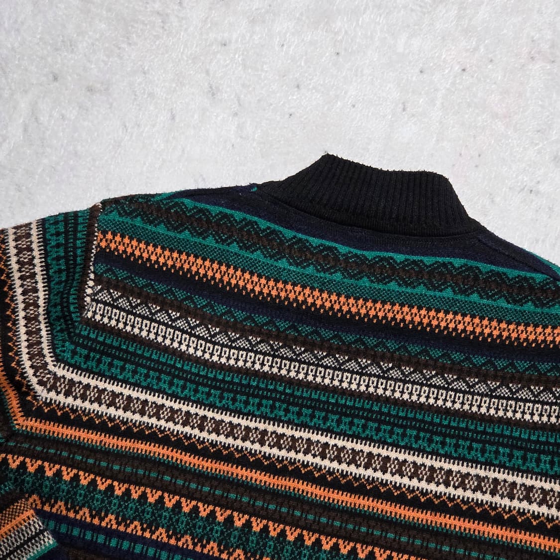 빈티지 오렌지 그린 에스닉 패턴 반폴라 니트 상품이미지5