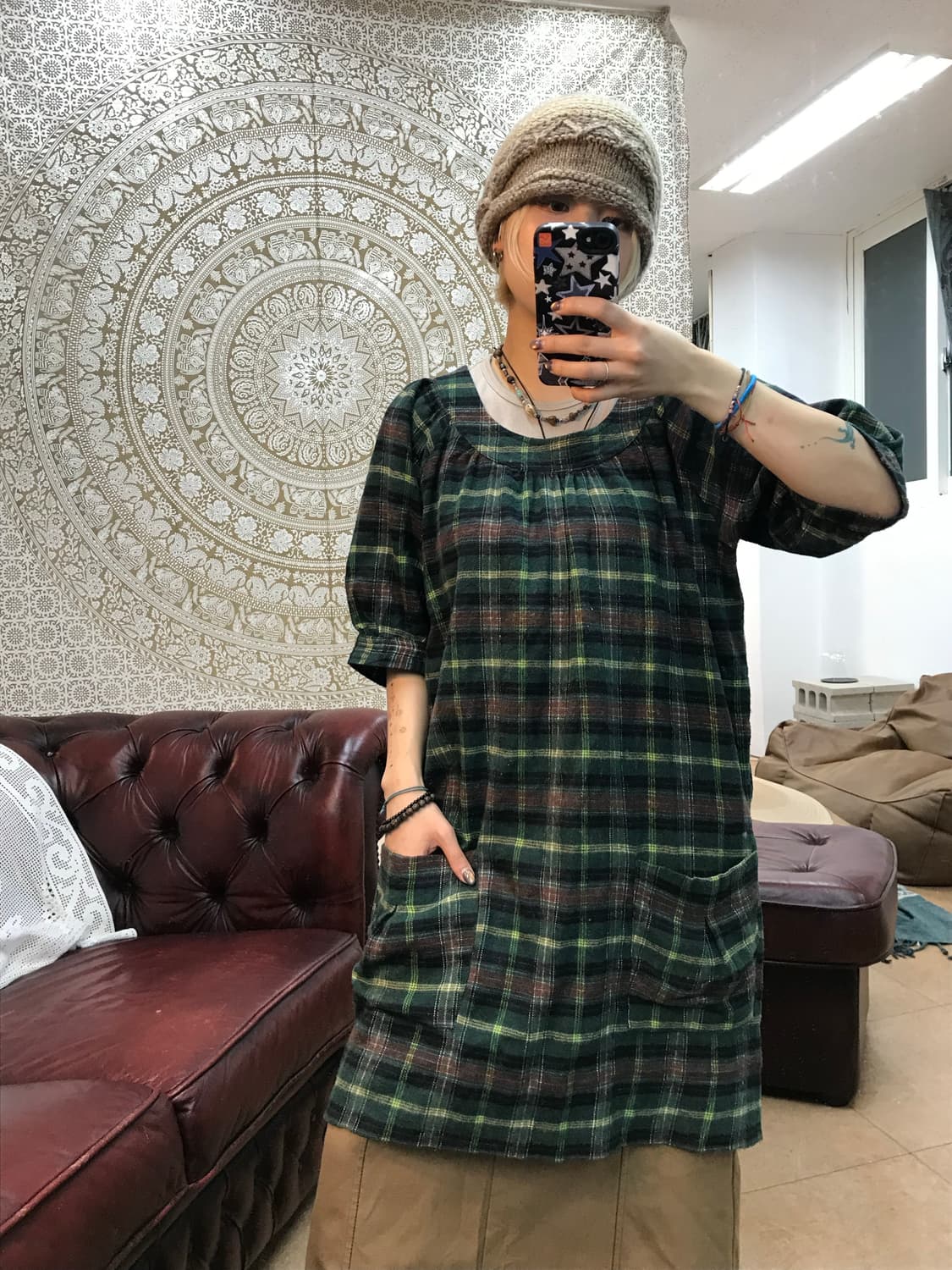 lmlily 체크 포켓 반팔 모직 원피스  상품이미지2