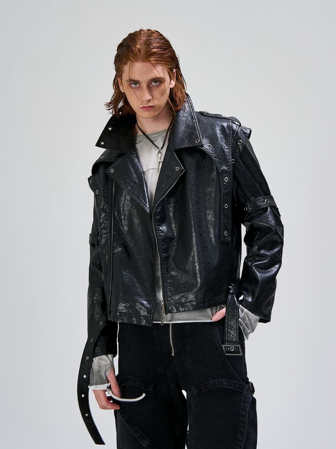 오버핏 레더 바이커 자켓 상품이미지1