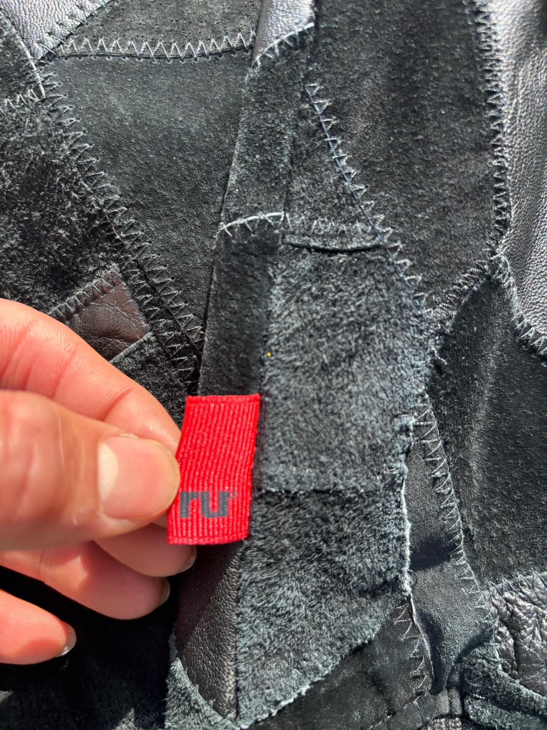 RU Jeans 패치워크 블랙 리얼레더 크롭 봄버자켓 상품이미지5