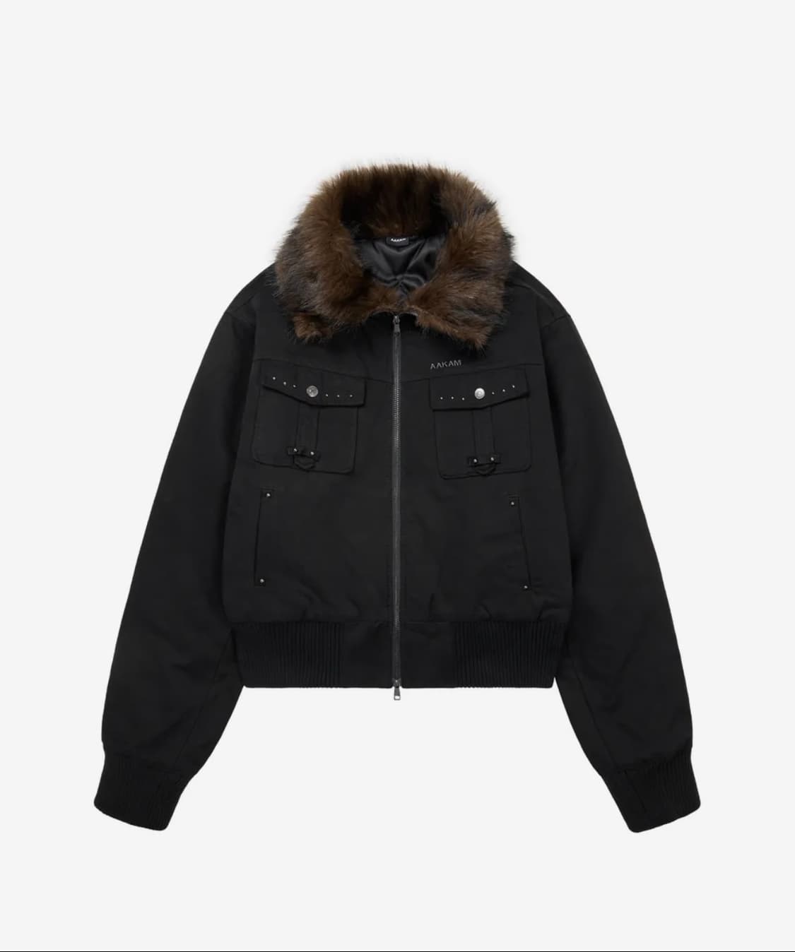 아캄 Studded High Neck Fur Jacket (Black) 상품이미지1