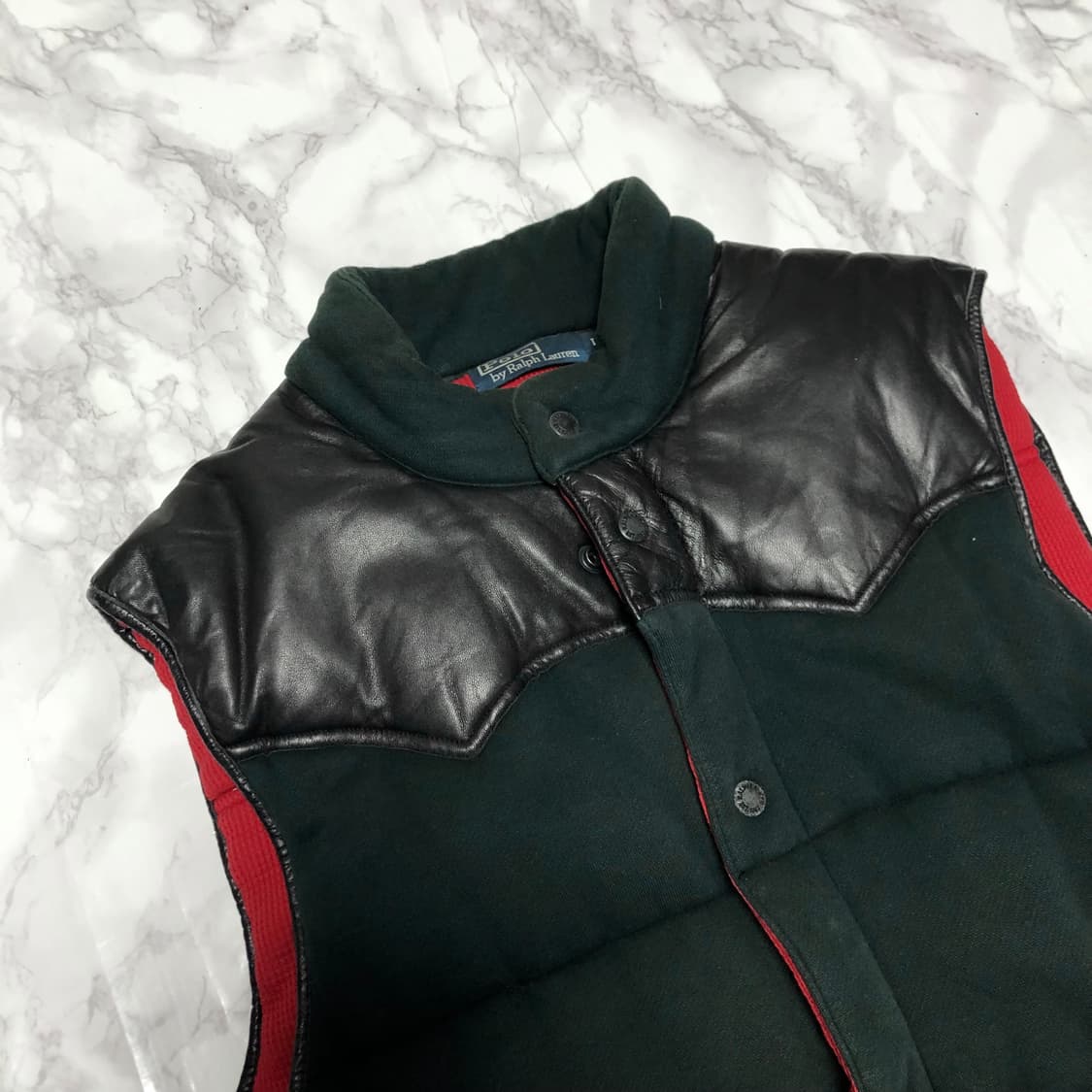 폴로 랄프로렌 패딩조끼 웨스턴요크 레더 베스트 딥그린 상품이미지2