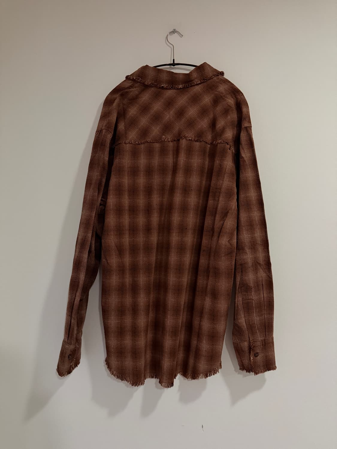 슬로우애시드 컷 오프 그런지 체크 셔츠 브라운 상품이미지2