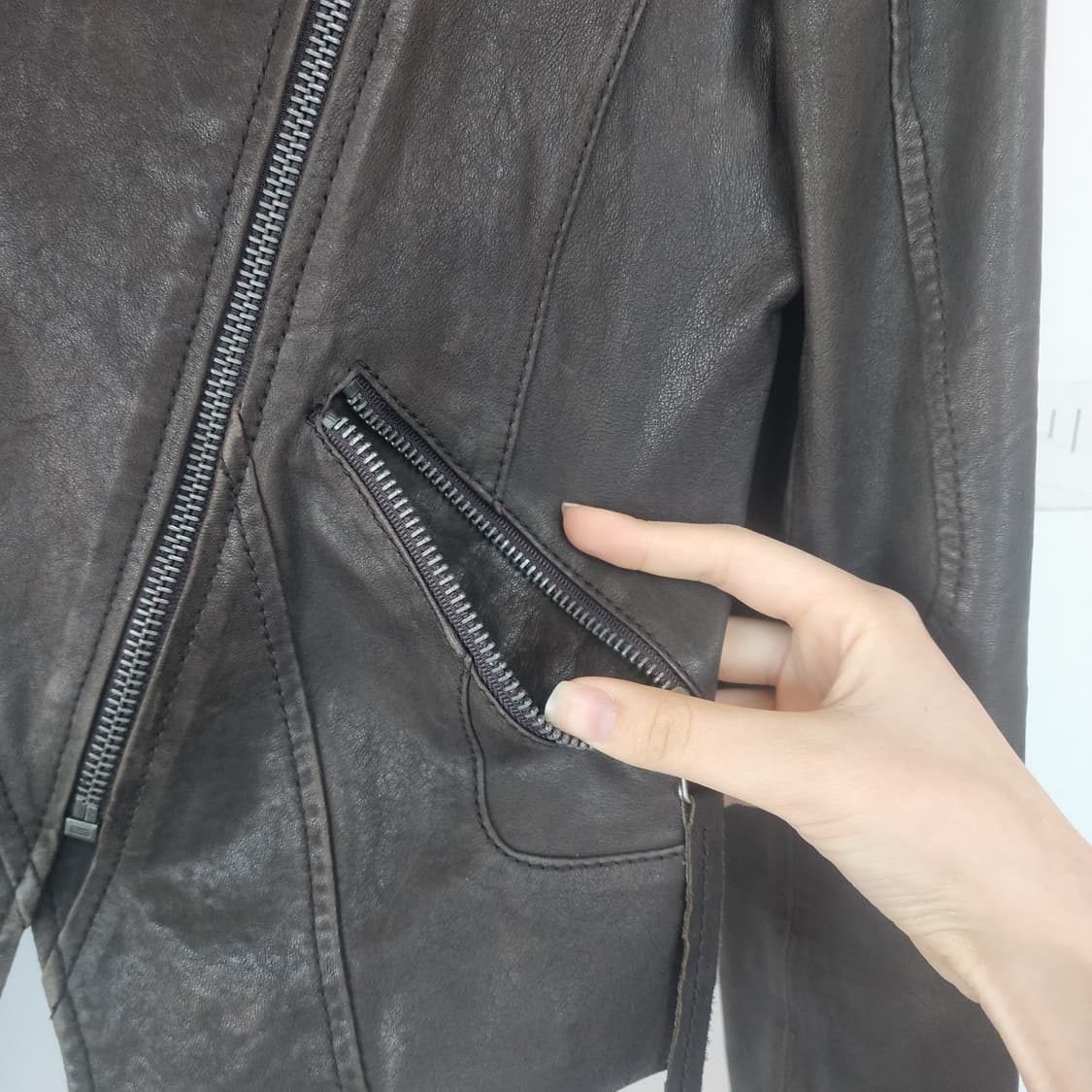 지컷 가죽 라이더 자켓 블랙 상품이미지5