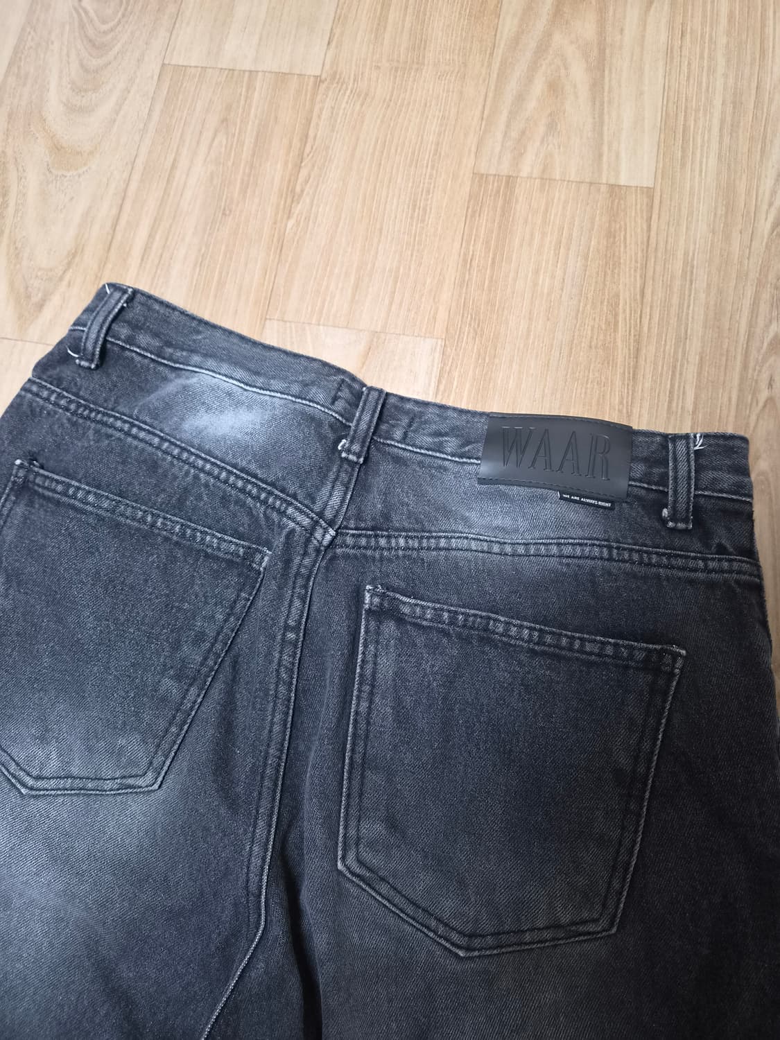 와르 M194 워싱 세미 와이드 데님 팬츠_블랙 상품이미지5