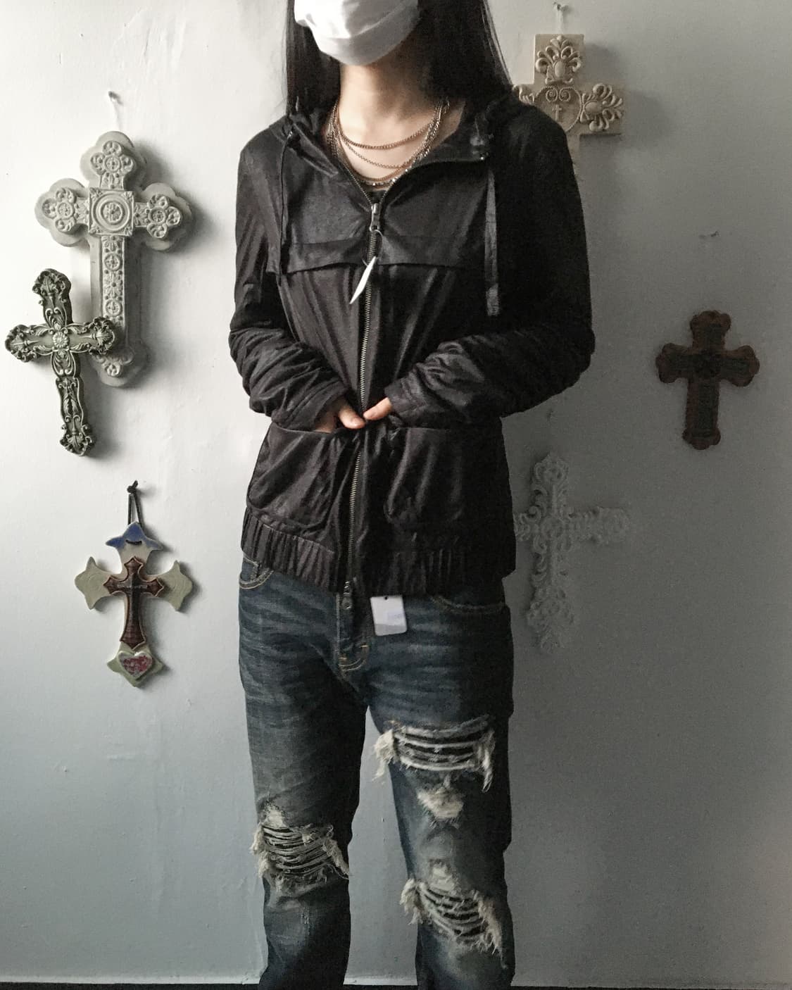 Fabric point hood zip up 상품이미지7