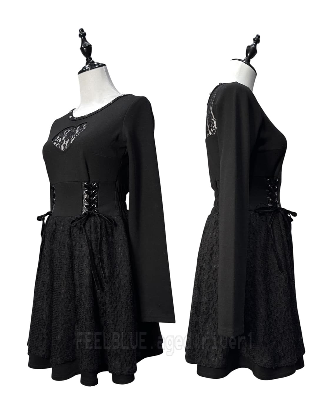 Black Fur Crop Jacket, Corset Lace Dress 상품이미지7