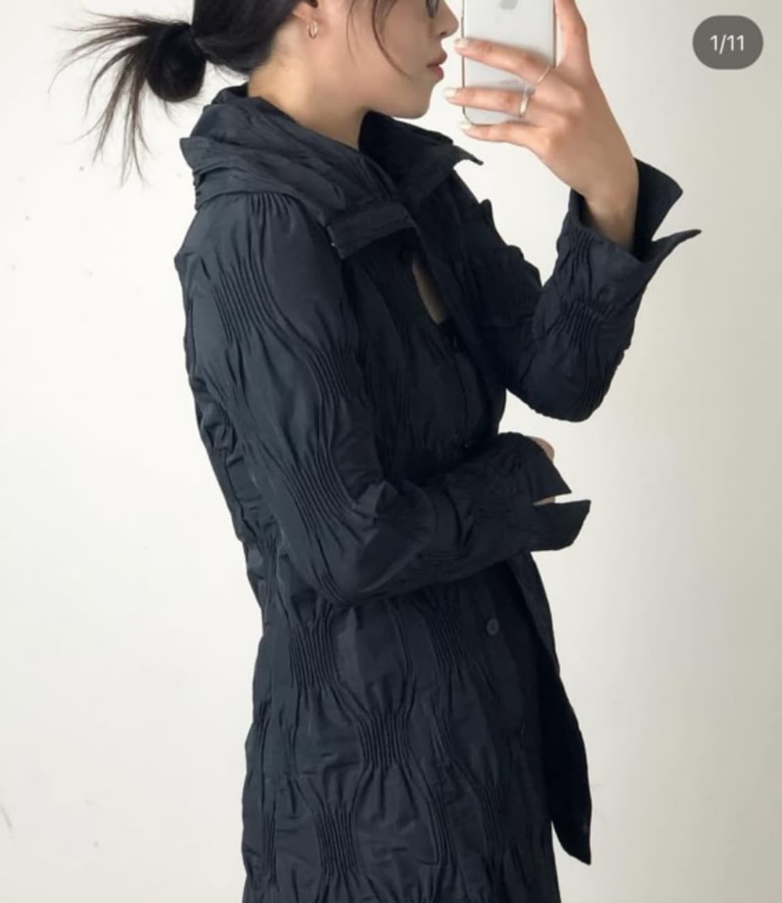 Black shirring detail nylon jk 상품이미지1