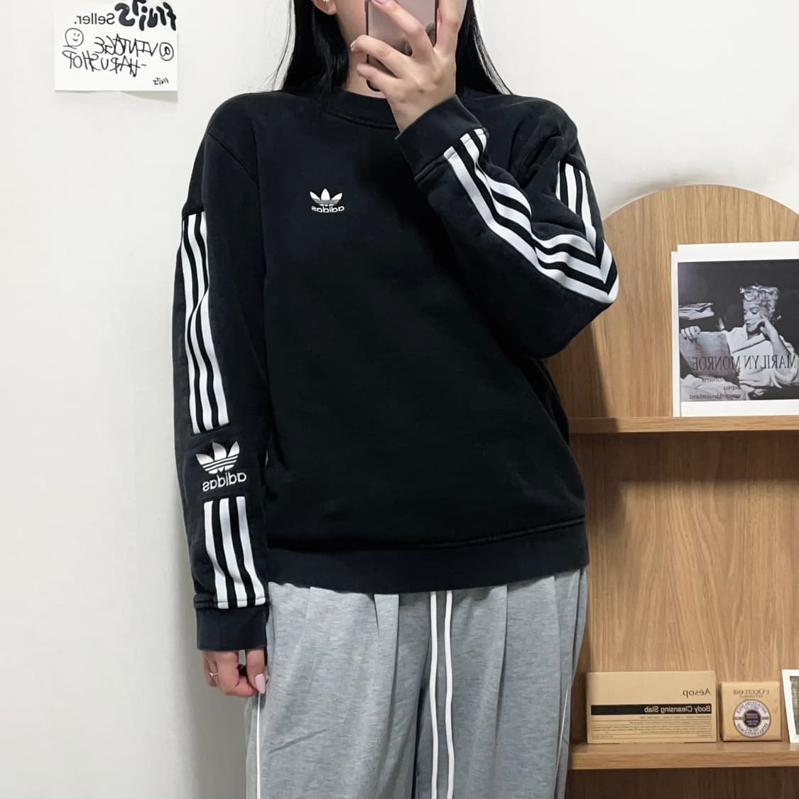 [정품] 아디다스 블랙 트레포일 삼선 맨투맨[ S ] 상품이미지2