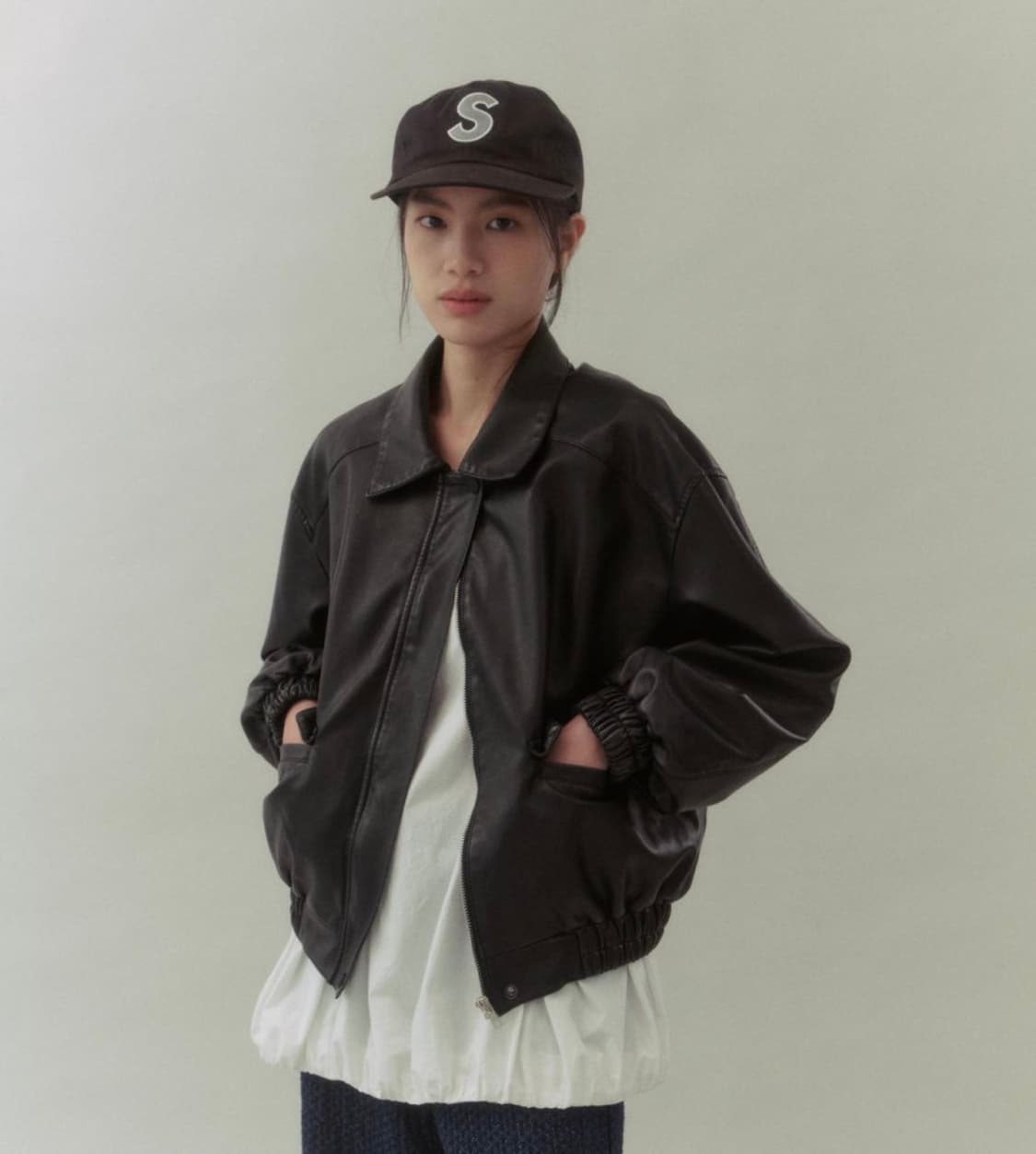 Unum 언유즈얼마켓 워싱 레더 블루종 점퍼 자켓 인오어 상품이미지1