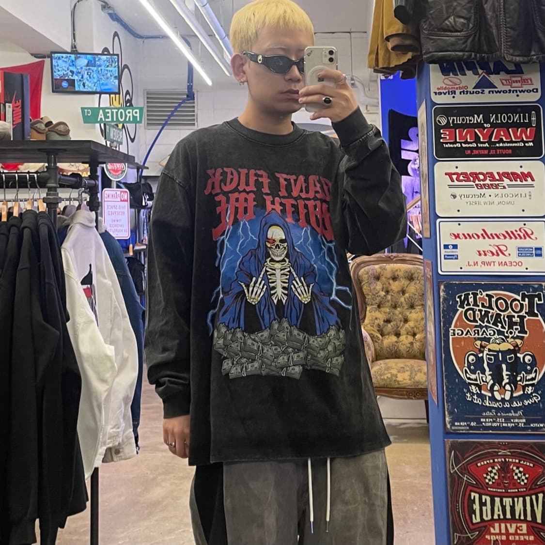 [데드스탁] 해골 피그먼트 워싱 긴팔 XL 상품이미지3
