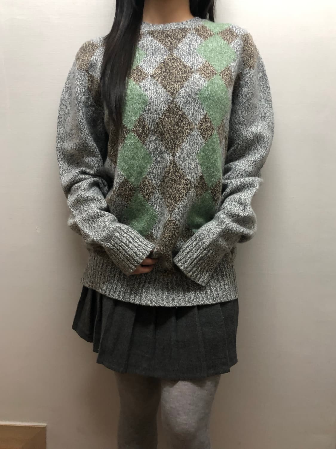 빈티지 그레이 아가일 패턴 니트 상품이미지1