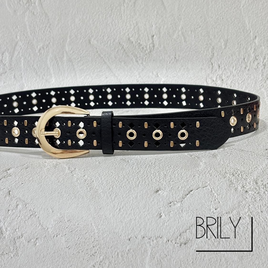 [Unisex] LOY 아일렛 에스닉 펀칭 골드 버클 가죽 벨트 상품이미지1