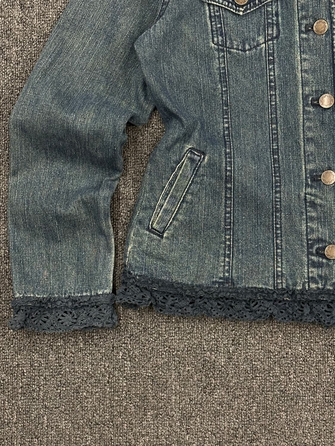 M)Rosa cheri 빈티지 레이스 레이어드 논카라 여성 데님자켓 상품이미지2