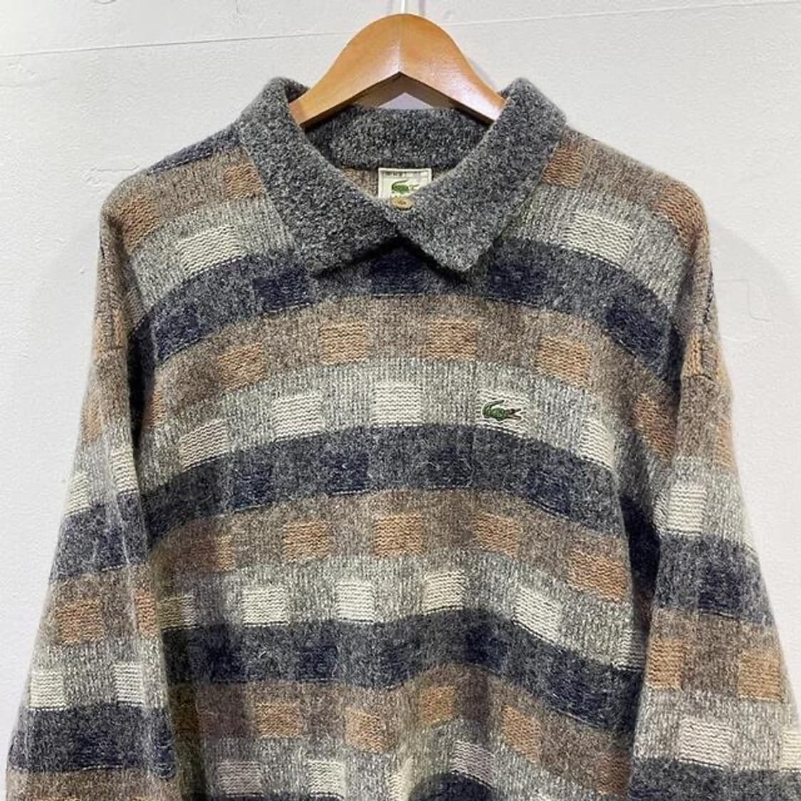 90s 라코스테 체크 카라 니트 (L)   상품이미지1