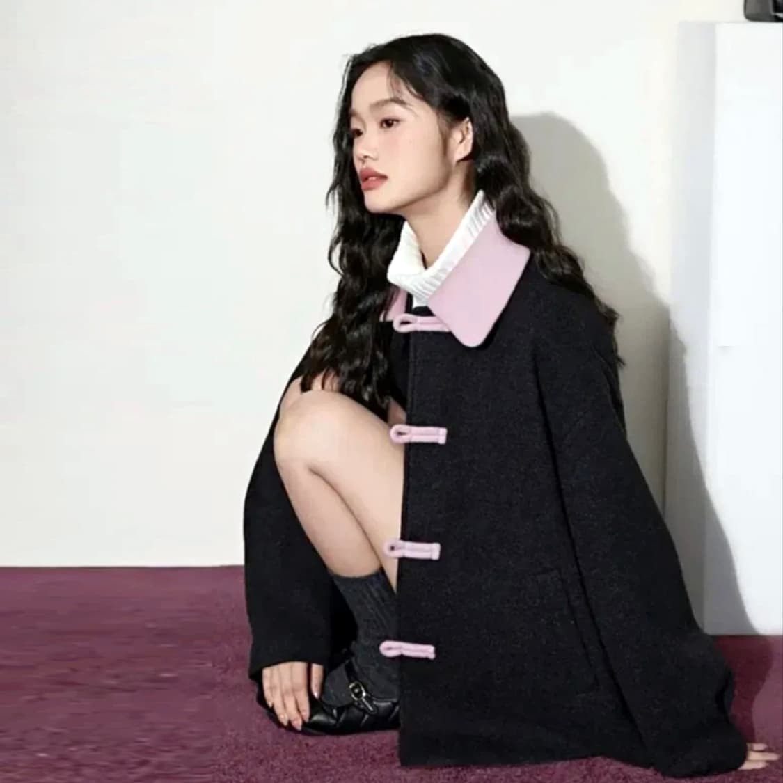 쿠오세(KUOSE) 핑크카라 코트 프리사이즈 상품이미지3