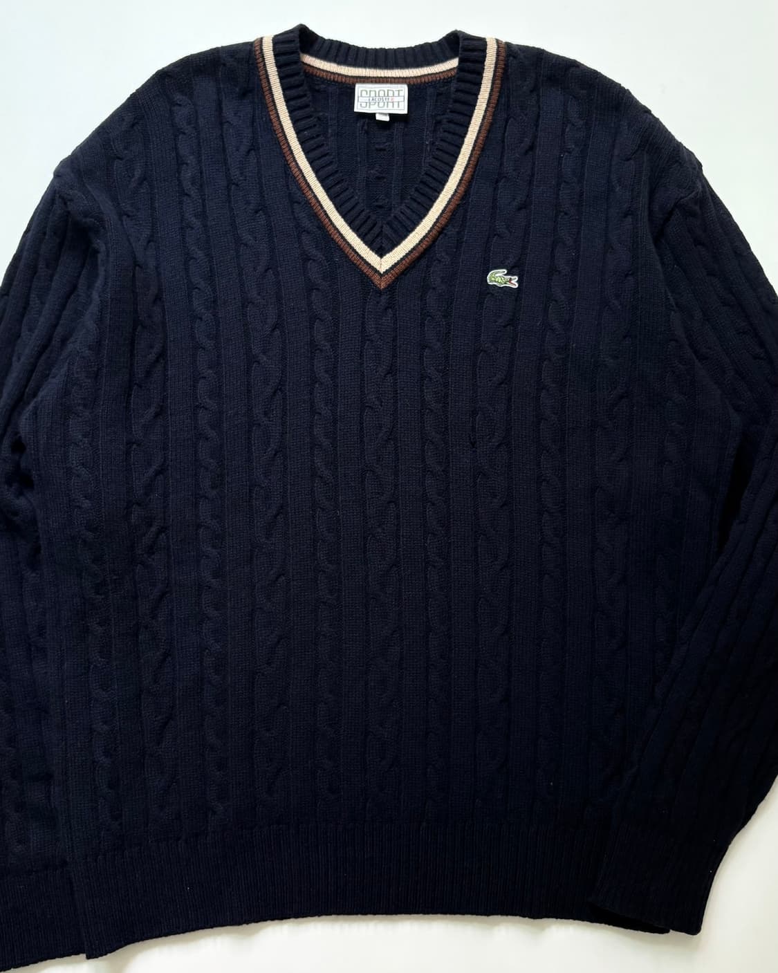 Lacoste 라코스테 램스울 네이비컬러 케이블 브이넥 니트 상품이미지2
