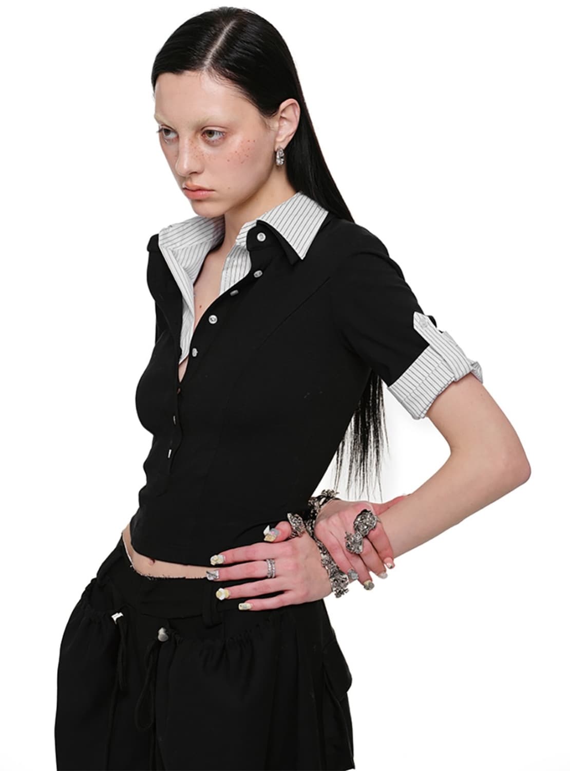 테스트메커니즘 투피스 셔츠 레이어드 슬림 티셔츠 블랙 L 상품이미지1