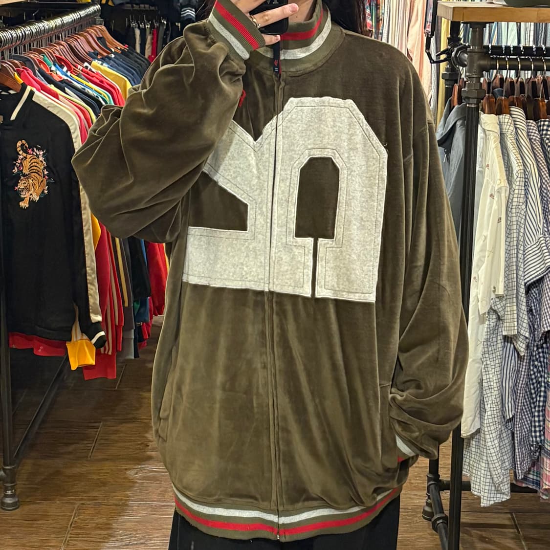 [HI] vintage 벨로아 벨벳 져지 카키 상품이미지2