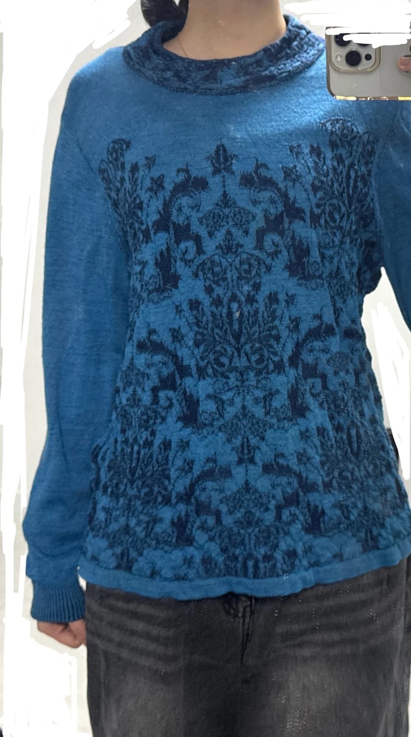 (착샷O)빈티지 딥블루 유니크 패턴 니트 상품이미지2