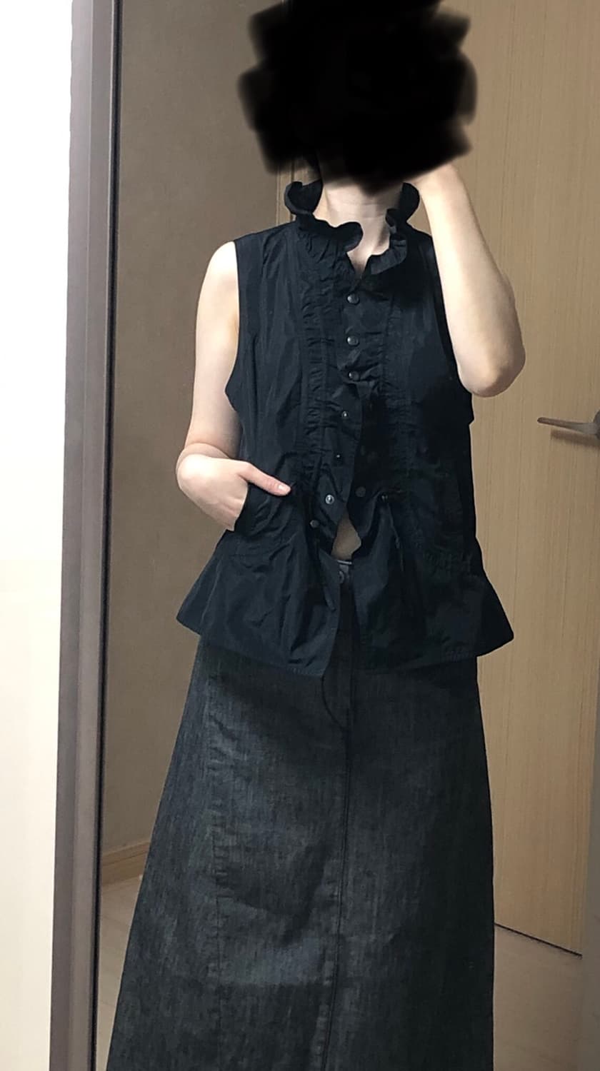 나일론 셔링 러플 버튼 베스트 조끼 슬리브리스 프릴 나시 상품이미지4