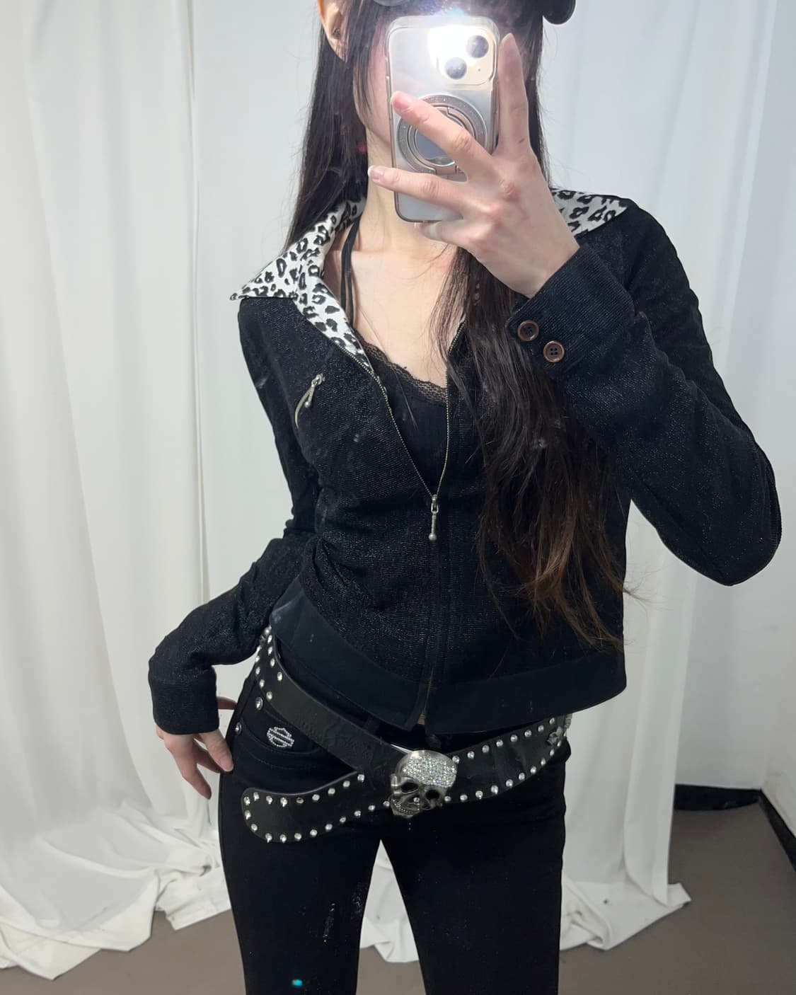 레오파드 카라 글리터 집업 상품이미지2