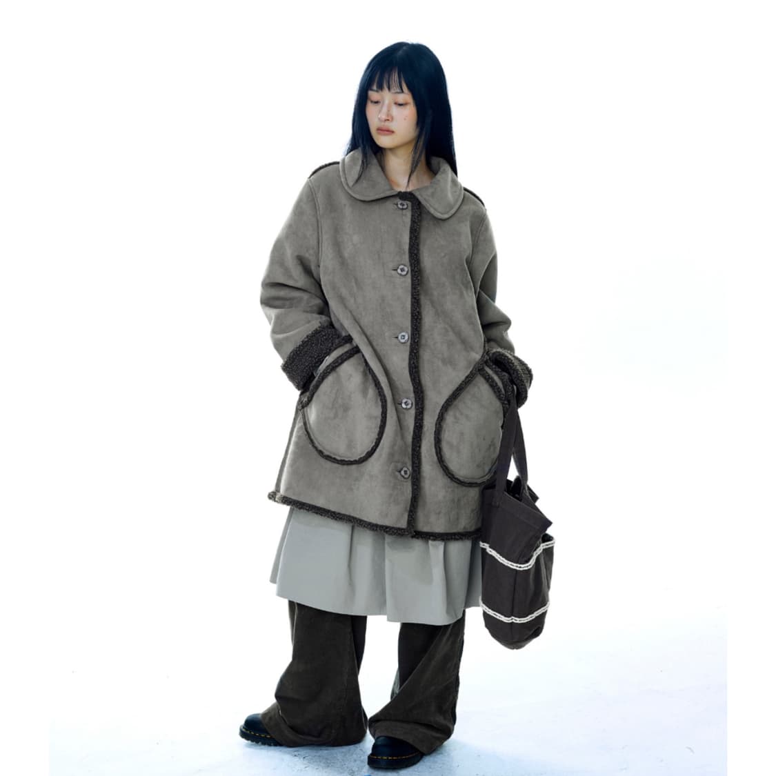 [2] 코이세이오 라운드 카라 스웨이드 자켓 브라운 무스탕 코트 상품이미지5