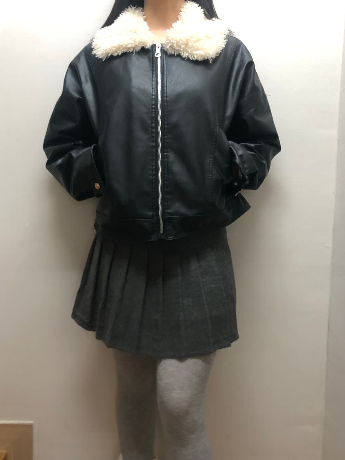 빈티지 블랙 페이크레더 자켓 상품이미지1